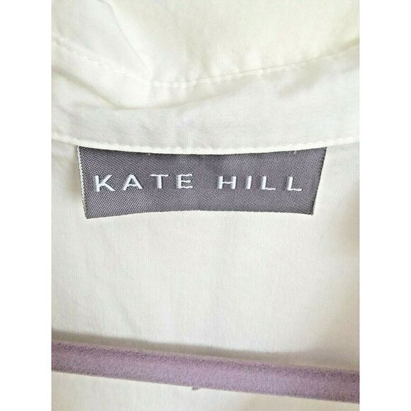 Kate Hill 14 White Cotton Blend L/S Stretch Button Front Shirt Blouse Tunic 14 - Picture 4 of 6
